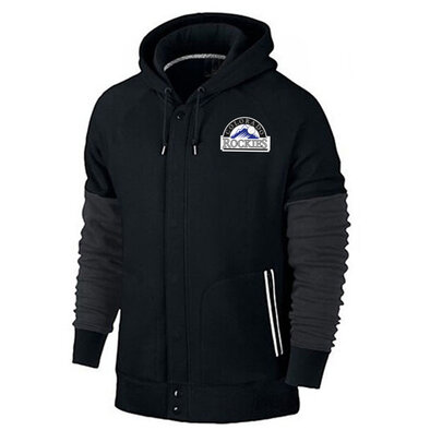 long sleeve MLB Team Zip UP Hoodie with drawstring - MLB Jersey Colorado Rockies Zip UP Hoodie Black