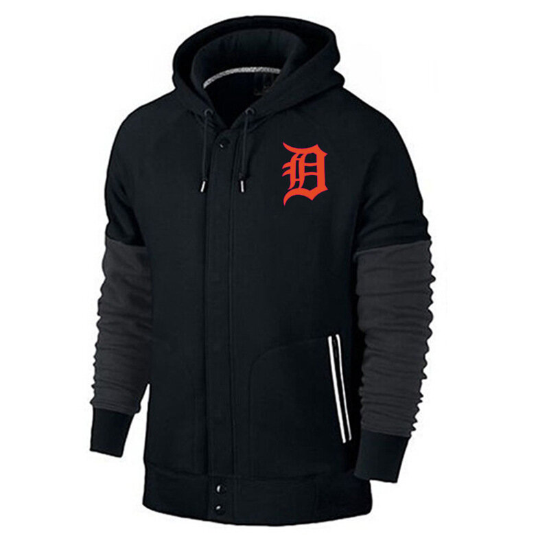 long sleeve MLB Team Zip UP Hoodie with drawstring - MLB Jersey Detroit Tigers Zip UP Hoodie Black