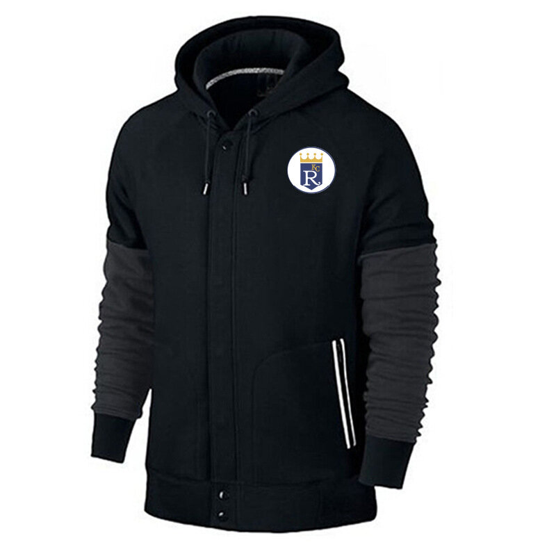 long sleeve MLB Team Zip UP Hoodie with drawstring - MLB Jersey Kansas City Royals Zip UP Hoodie Black