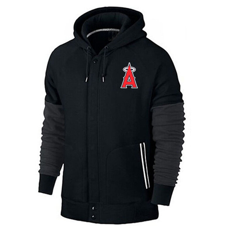 long sleeve MLB Team Zip UP Hoodie with drawstring - MLB Jersey Los Angeles Angels Zip UP Hoodie Black