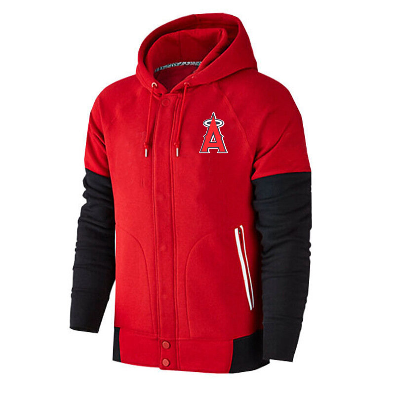 long sleeve MLB Team Zip UP Hoodie with drawstring - MLB Jersey Los Angeles Angels Zip UP Hoodie Red