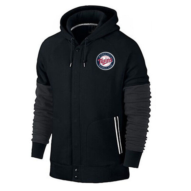 long sleeve MLB Team Zip UP Hoodie with drawstring - MLB Jersey Minnesota Twins Zip UP Hoodie Black