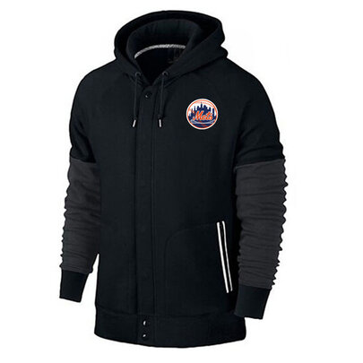 long sleeve MLB Team Zip UP Hoodie with drawstring - MLB Jersey New York Mets Zip UP Hoodie Black
