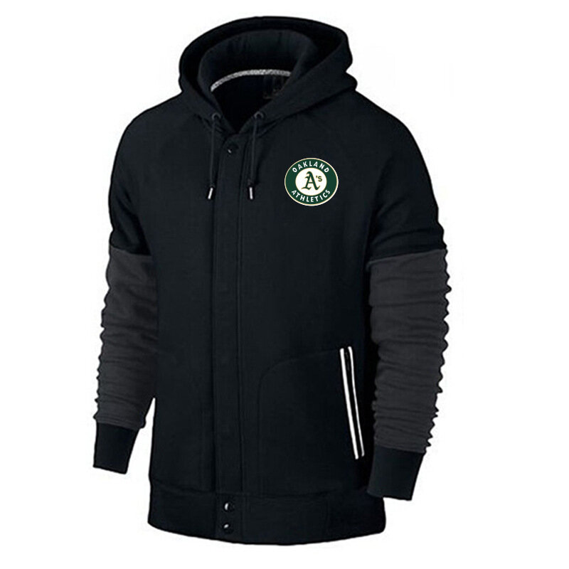 long sleeve MLB Team Zip UP Hoodie with drawstring - MLB Jersey Oakland Athletics Zip UP Hoodie Black