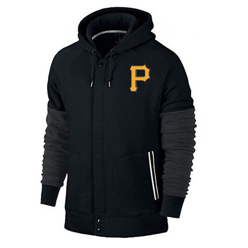 long sleeve MLB Team Zip UP Hoodie with drawstring - MLB Jersey Pittsburgh Pirates Zip UP Hoodie Black