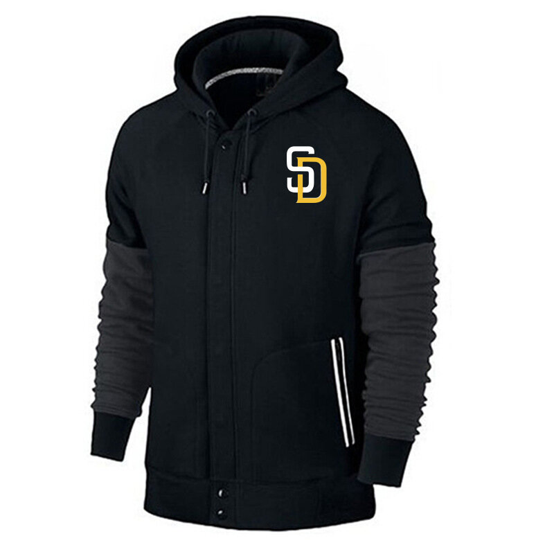 long sleeve MLB Team Zip UP Hoodie with drawstring - MLB Jersey San Diego Padres Zip UP Hoodie Black