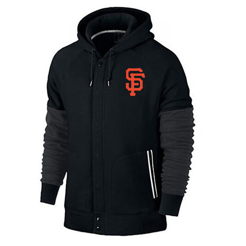 long sleeve MLB Team Zip UP Hoodie with drawstring - MLB Jersey San Francisco Giants Zip UP Hoodie Black