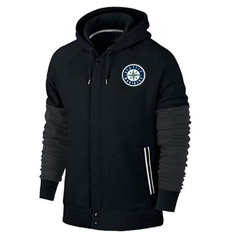 long sleeve MLB Team Zip UP Hoodie with drawstring - MLB Jersey Seattle Mariners Zip UP Hoodie Black