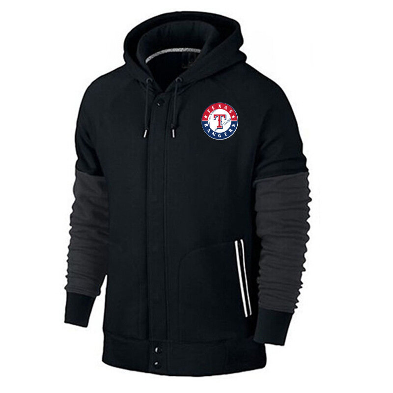 long sleeve MLB Team Zip UP Hoodie with drawstring - MLB Jersey Texas Rangers Zip UP Hoodie Black