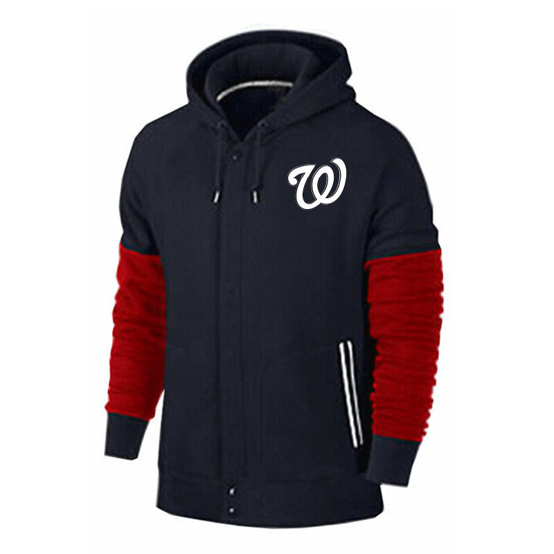 long sleeve MLB Team Zip UP Hoodie with drawstring - MLB Jersey Washington Nationals Zip UP Hoodie Black