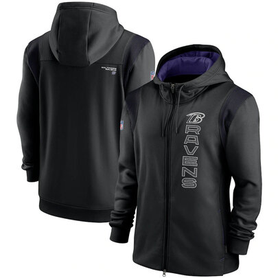 National Football League (NFL) Baltimore Ravens long sleeve full zip up hoodie with drawstring hooded for NFL die-heart fans