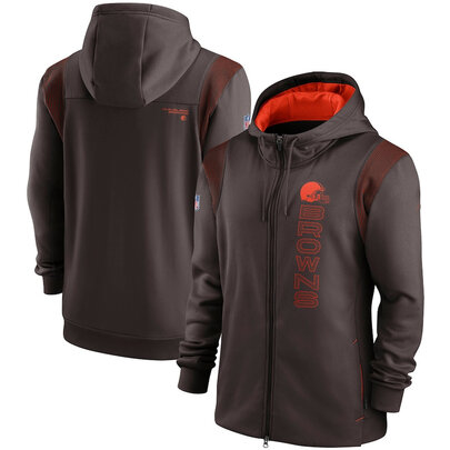 National Football League (NFL) Cleveland Browns long sleeve full zip up hoodie with drawstring hooded for NFL die-heart fans