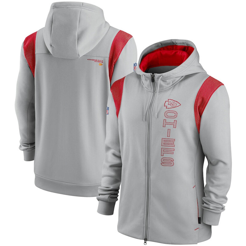 National Football League (NFL) Kansas City Chiefs long sleeve full zip up hoodie with drawstring hooded for NFL die-heart fans