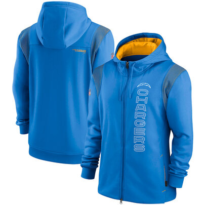 National Football League (NFL) Los Angeles Chargers long sleeve full zip up hoodie with drawstring hooded for NFL die-heart fans