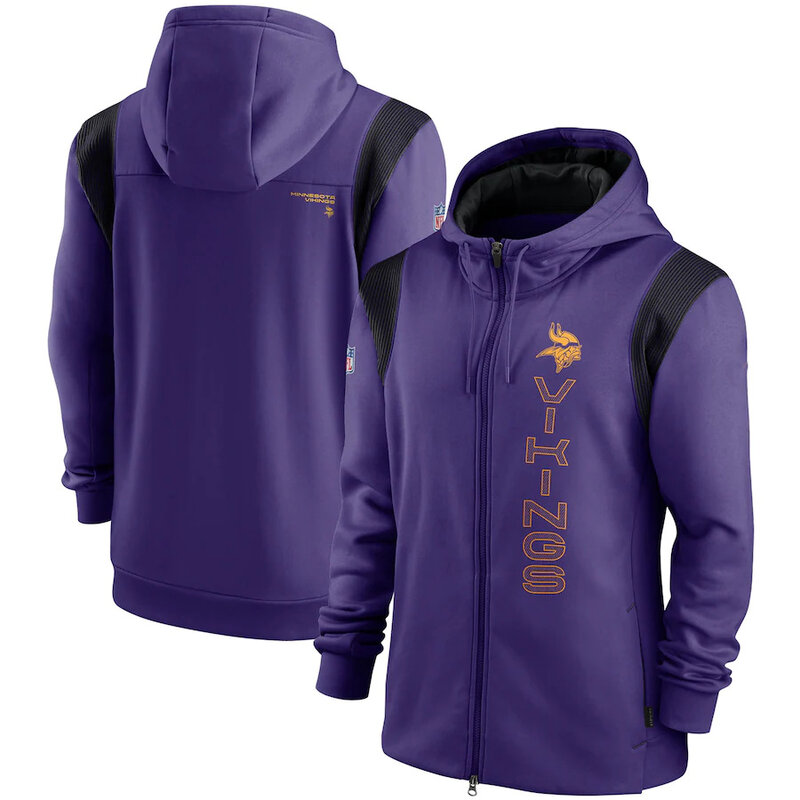 National Football League (NFL) Minnesota Vikings long sleeve full zip up hoodie with drawstring hooded for NFL die-heart fans