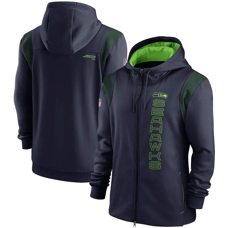 National Football League (NFL) Seattle Seahawks long sleeve full zip up hoodie with drawstring hooded for NFL die-heart fans