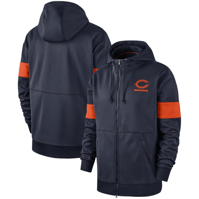 NFL Chicago Bears long sleeve zip up hoodie with drawstring hooded,two front pocket,fashion National Football League apparel
