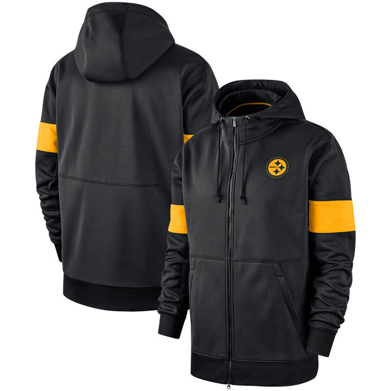 NFL Pittsburgh Steelers long sleeve zip up hoodie with drawstring hooded,two front pocket,fashion National Football League apparel