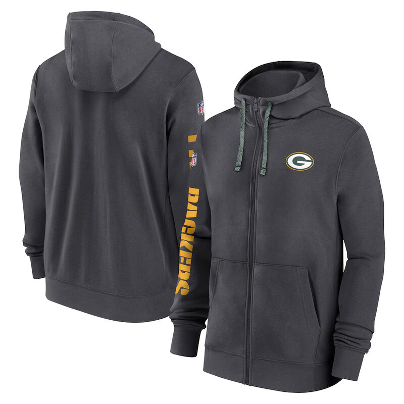 National Football League (NFL) Green Bay Packers full zip up hoodie with drawstring hooded for NFL die-heart fans
