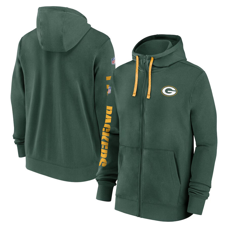 National Football League (NFL) Green Bay Packers full zip up hoodie with drawstring hooded for NFL die-heart fans