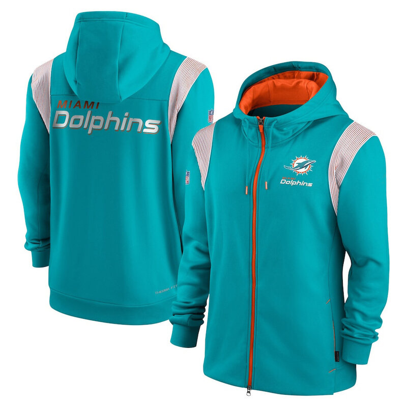 National Football League (NFL) Miami Dolphins long sleeve full zip up hoodie with drawstring hooded for NFL die-heart fans