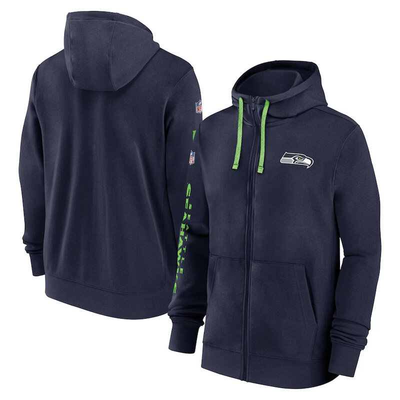 National Football League (NFL) Seattle Seahawks full zip up hoodie with drawstring hooded for NFL die-heart fans
