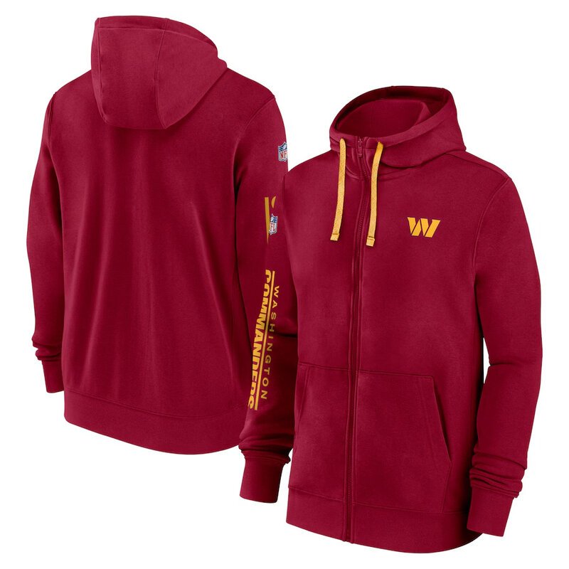 National Football League (NFL) Washington Commanders full zip up hoodie with drawstring hooded for NFL die-heart fans