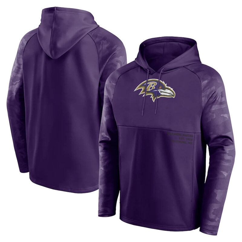 NFL apparel - NFL Team Hoodie Baltimore Ravens Football Gear Purple,long sleeve drawstring hooded football wear with front pockets