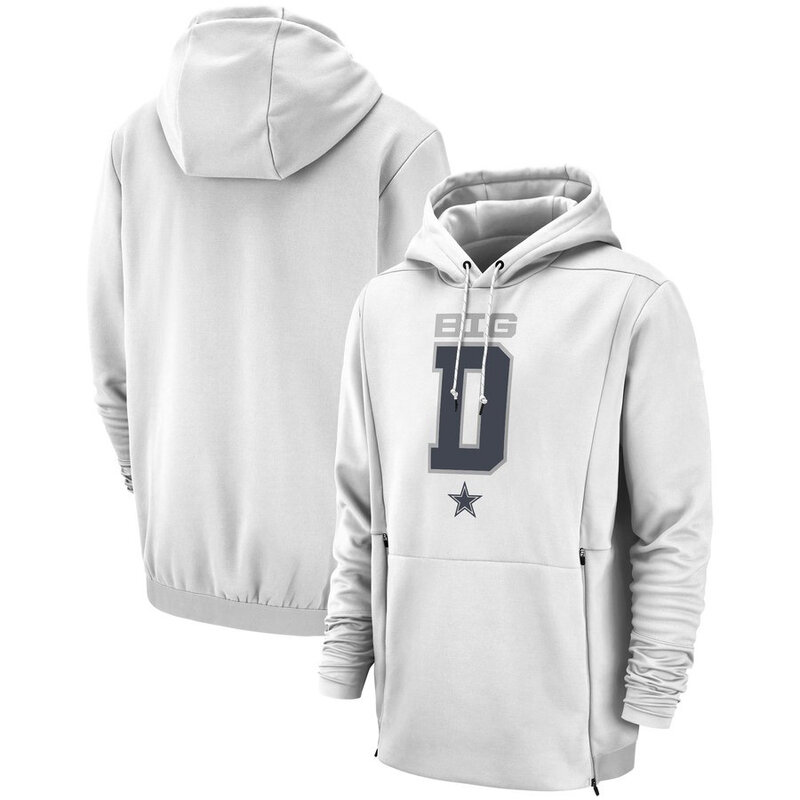 Game Day NFL apparel - NFL Team Hoodie Big D Dallas Cowboys Football Gear White,long sleeve drawstring hooded sweatshirt football wear with front pockets