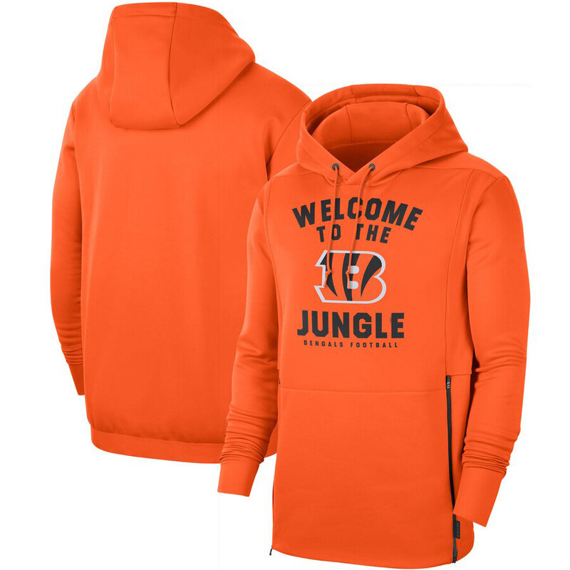 NFL apparel - NFL Team Hoodie Cincinnati Bengals Football Apparel Orange,long sleeve drawstring hooded sweatshirt football wear with front pockets