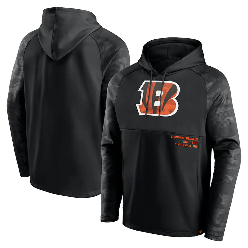 NFL apparel - NFL Team Hoodie Cincinnati Bengals Football Gear Black,long sleeve drawstring hooded sweatshirt football wear with front pockets
