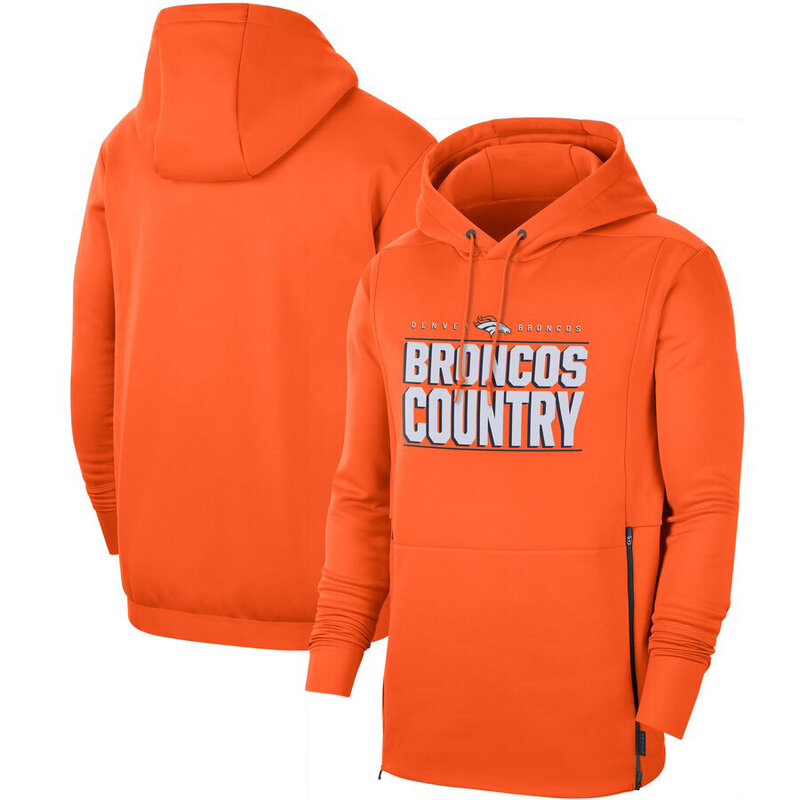 Game Day NFL apparel - NFL Team Hoodie Denver Broncos Country Orange,long sleeve drawstring hooded sweatshirt football wear with front pockets