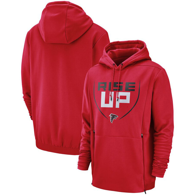 NFL apparel - NFL Team Hoodie Rise UP Atlanta Falcons Football Gear Red,long sleeve drawstring hooded football wear with front pockets