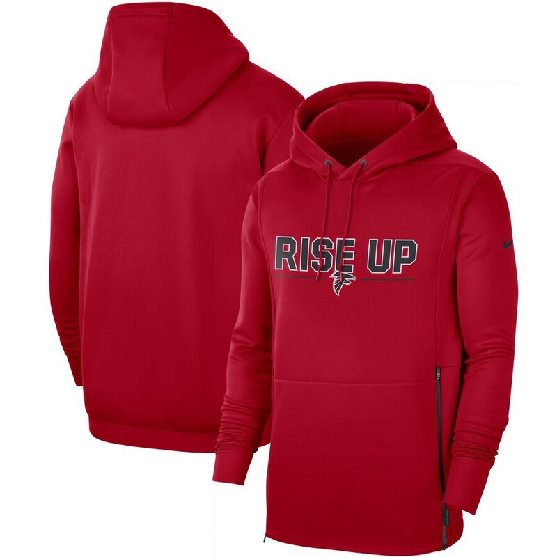 NFL apparel - NFL Team Hoodie Rise UP Atlanta Falcons Football Wear Red,long sleeve drawstring hooded football wear with front pockets