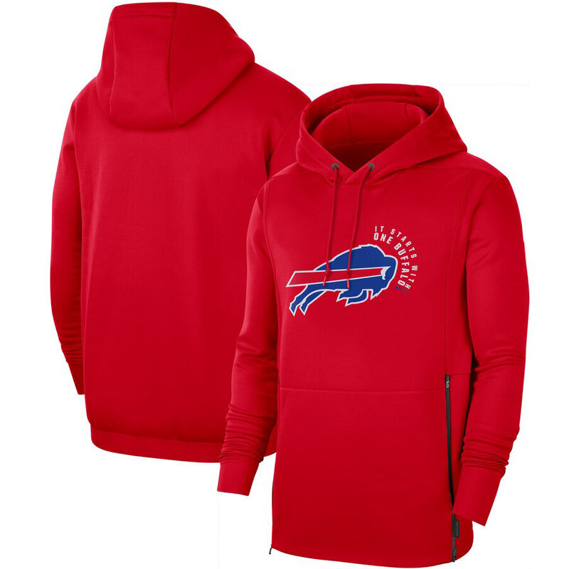 NFL apparel - NFL Team Hoodie Start With One Buffalo Bills Gear Red,long sleeve drawstring hooded sweatshirt football wear with front pockets