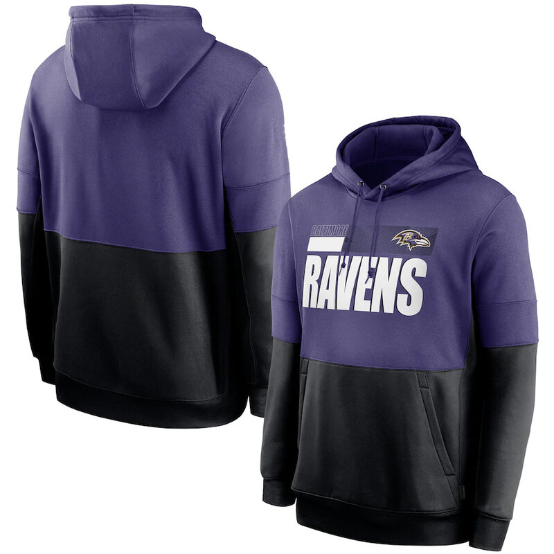 NFL apparel - NFL Team Logos Pullover Hoodie Baltimore Ravens Jersey Purple,long sleeve drawstring hooded football wear with front pockets