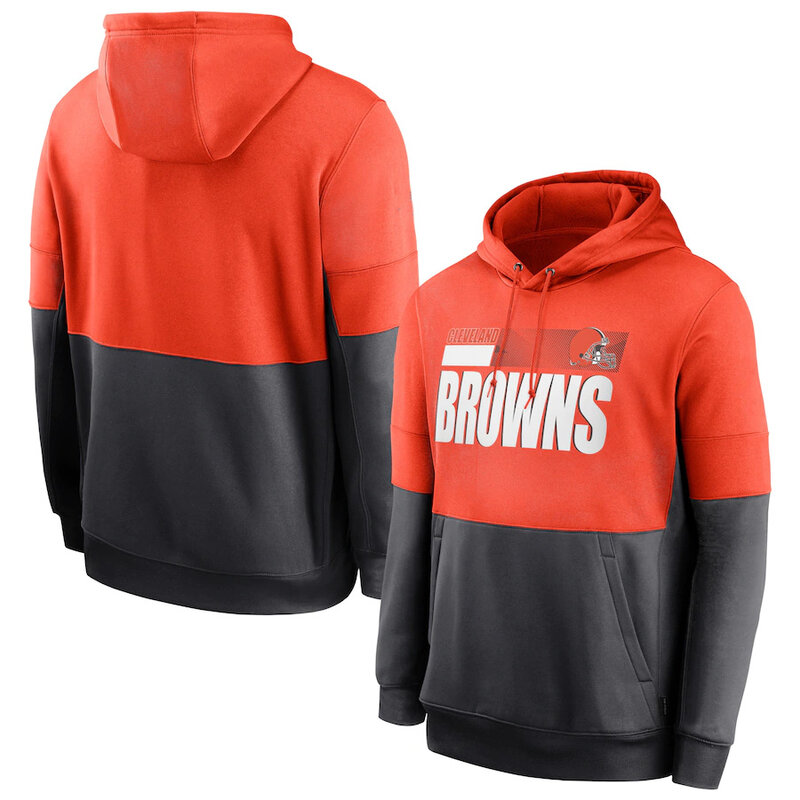 NFL apparel - NFL Team Logos Pullover Hoodie Cleveland Browns Jersey Orange,long sleeve drawstring hooded sweatshirt football wear with front pockets