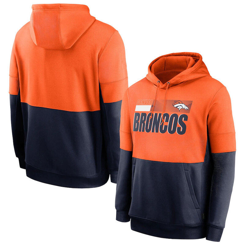 Game Day NFL apparel - NFL Team Logos Pullover Hoodie Denver Broncos Jersey Orange,long sleeve drawstring hooded sweatshirt football wear with front pockets
