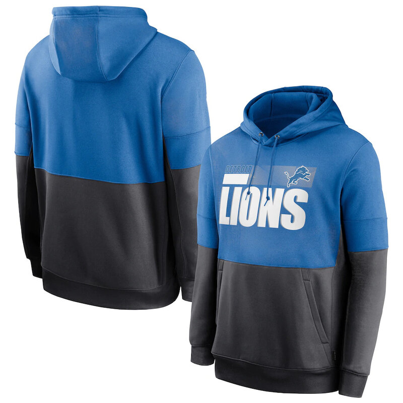 Game Day NFL apparel - NFL Team Logos Pullover Hoodie Detroit Lions Jersey Blue,long sleeve drawstring hooded sweatshirt football wear with front pockets