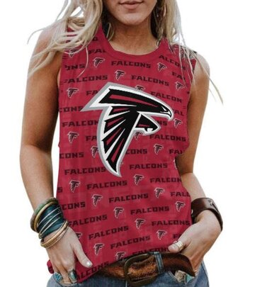 NFL Atlanta Falcons Tank Top Women Sleeveless Tee Red,ladies Casual Loose Tunic Blouses
