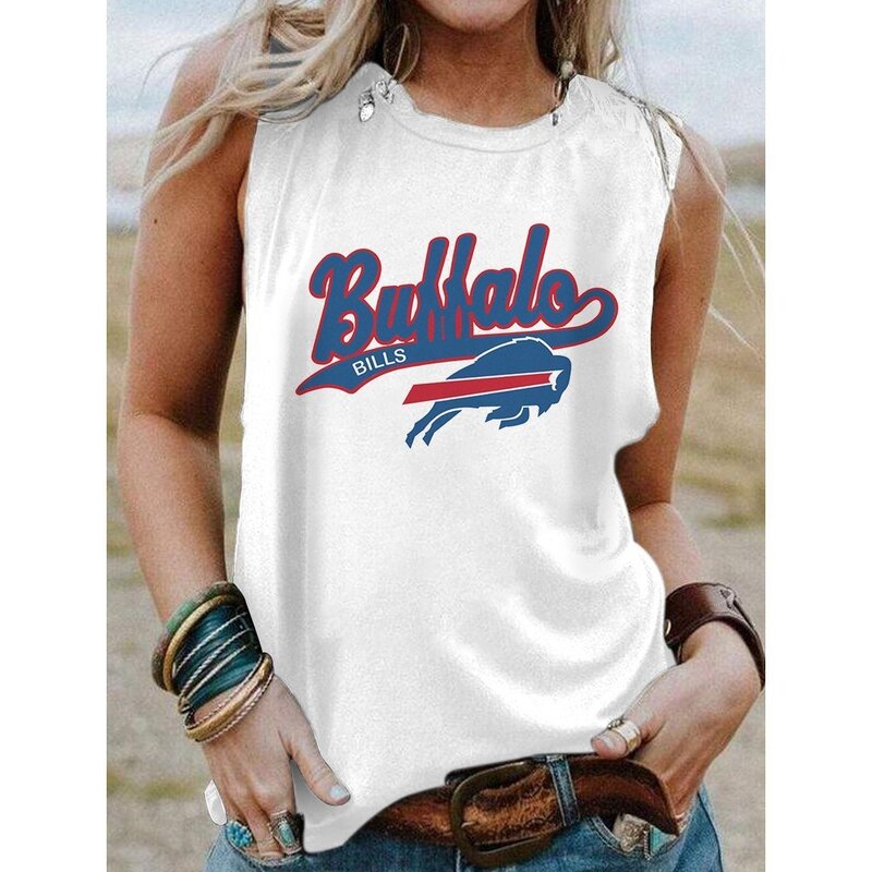 NFL Buffalo Bills Sleeveless Tee Shirt For Women White,Casual Loose Tunic Blouses for ladies