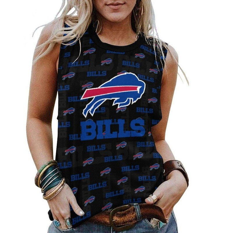 NFL Buffalo Bills Tank Top Women Sleeveless Tee Black,ladies Casual Loose Tunic Blouses
