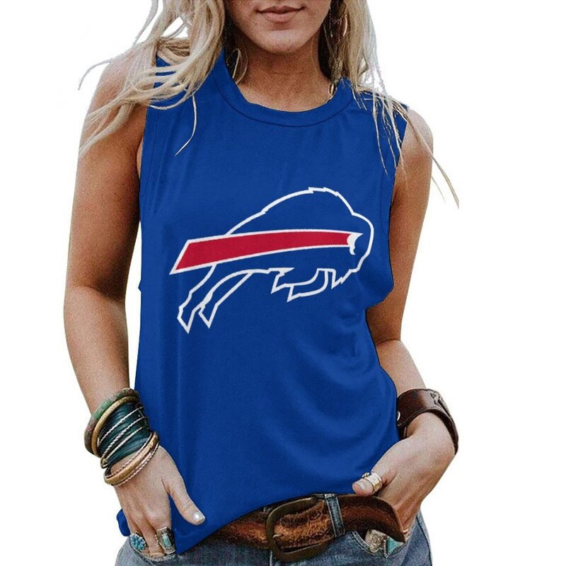 NFL Buffalo Bills Tank Top Women Sleeveless Tee Blue,ladies Casual Loose Tunic Blouses
