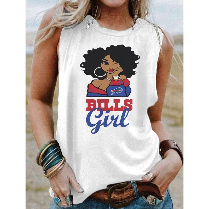 NFL Buffalo Bills Women Tank Top Tee Shirt White,Casual Loose Tunic Blouses for ladies