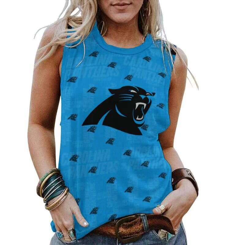 NFL Carolina Panthers Sleeveless Tee For Women Blue,Casual Loose Tunic Blouses for ladies