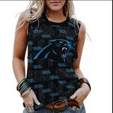 NFL Carolina Panthers Tank Top Women Sleeveless Tee Black,ladies Casual Loose Tunic Blouses