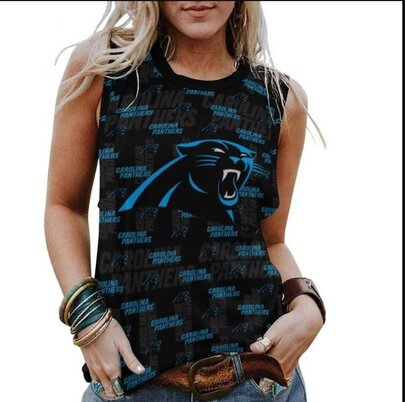 NFL Carolina Panthers Tank Top Women Sleeveless Tee Black,ladies Casual Loose Tunic Blouses