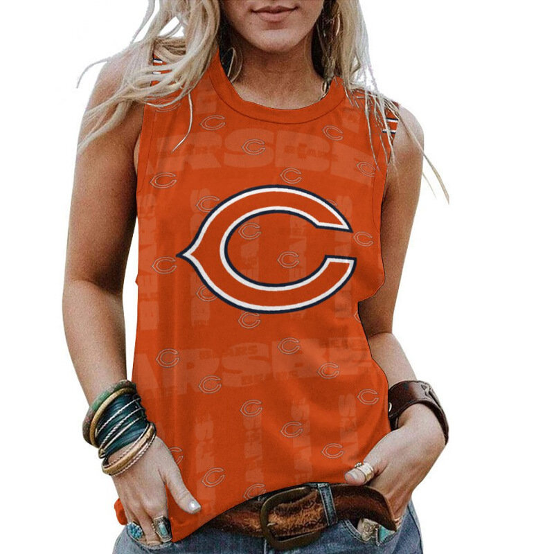 NFL Chicago Bears Tank Top Women Sleeveless Tee Orange,ladies Casual Loose Tunic Blouses