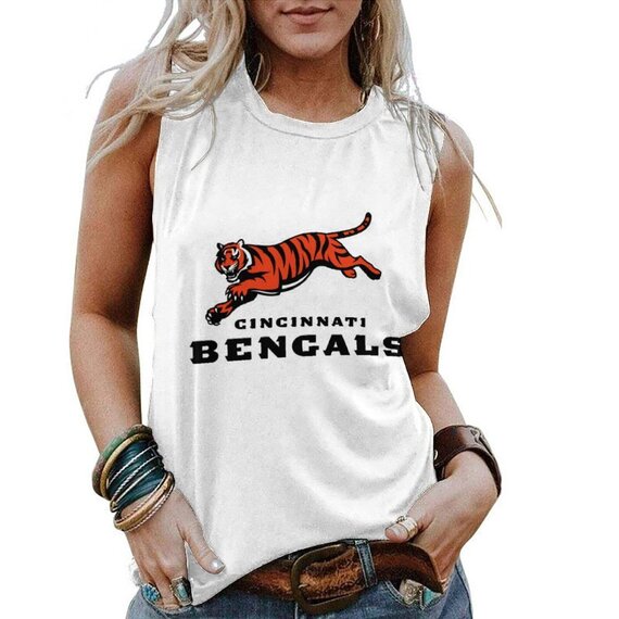 NFL Cincinnati Bengals Women Sleeveless Shirt White,ladies Casual Loose Tunic Blouses