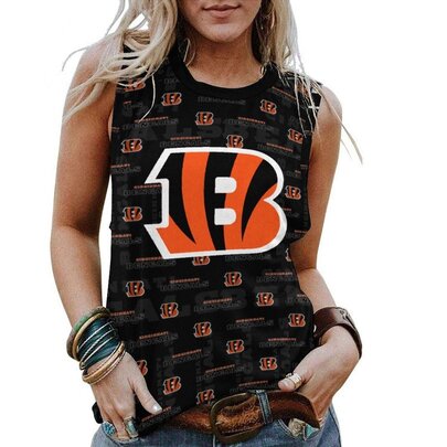 NFL Cincinnati Bengals Women Sleeveless Tee Black,ladies Casual Loose Tunic Blouses